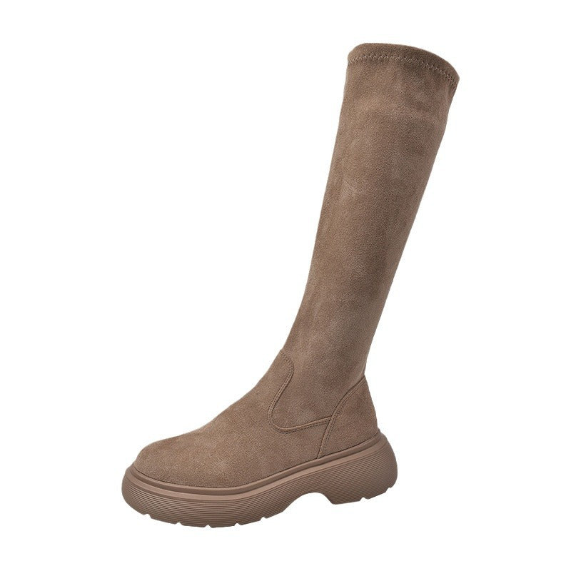 Sarah Express Women's Chunky Sole Suede Slip-On Boots