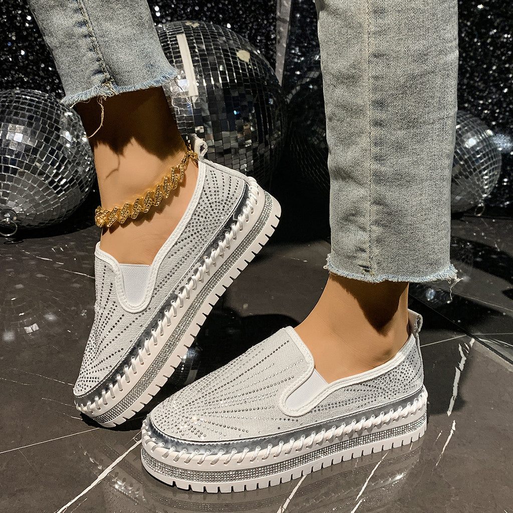 Sarah Express Women's Rhinestone Slip-On Thick Sole Loafers