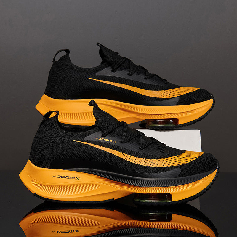 Sarah Express Men's Breathable Knit Lace-Up Sneakers Black Yellow