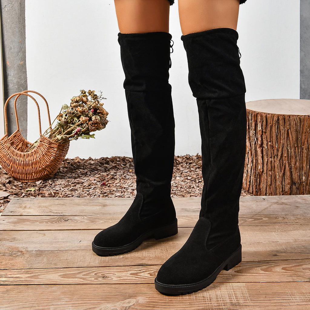 Sarah Express Elastic Suede Knee High Boots