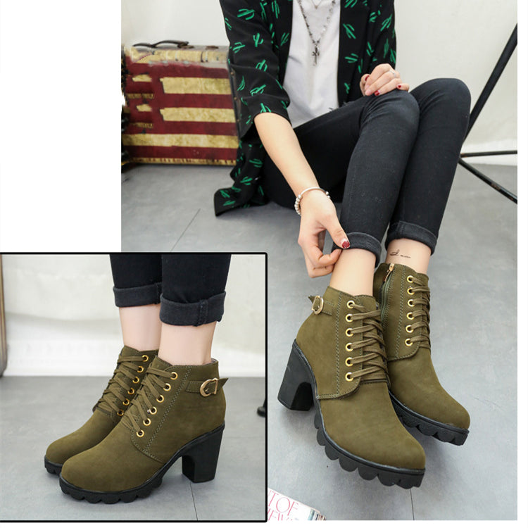 Sarah Express Women's Suede Chunky Block Heel Boots