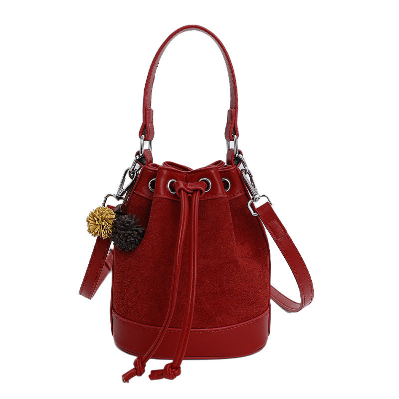 Sarah Express Drawstring Bucket Bag with Adjustable Strap West Red