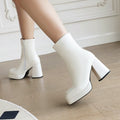 Sarah Express Retro Chunky Heel Platform Ankle Boots White