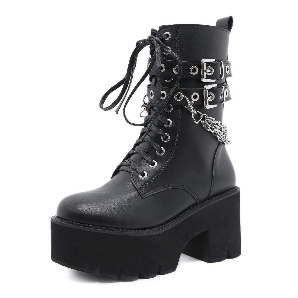 Sarah Express Chunky Heel Platform Mid-Calf Boots Black