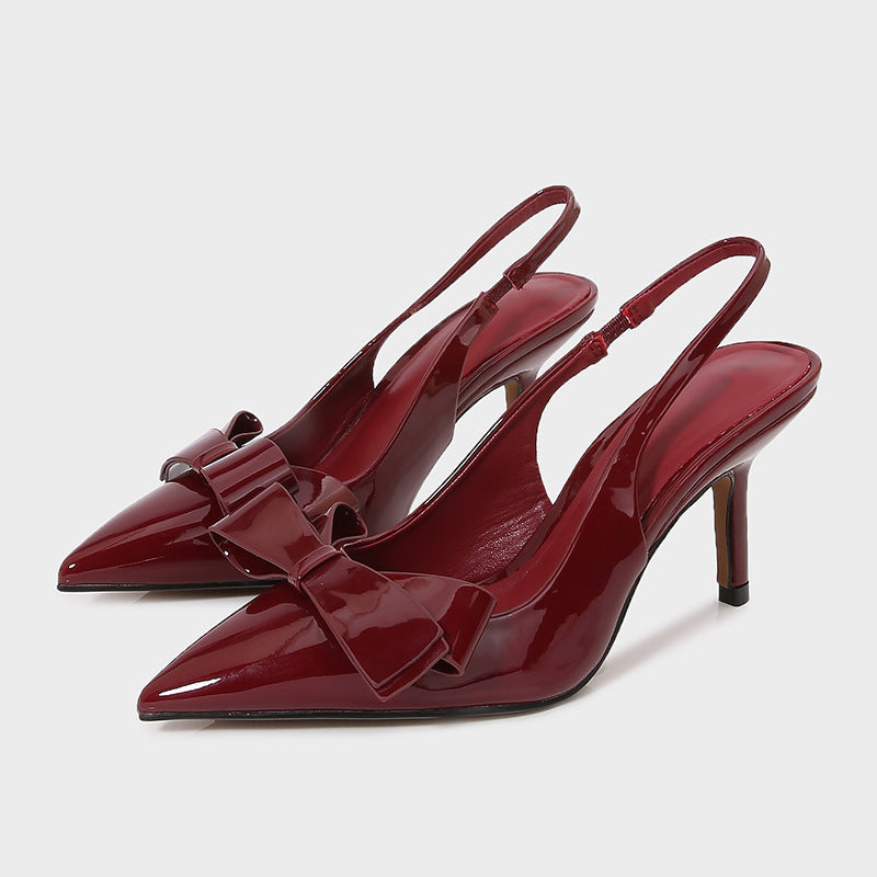 Sarah Express Patent Leather Pointed-Toe Bow Slingback Sandals