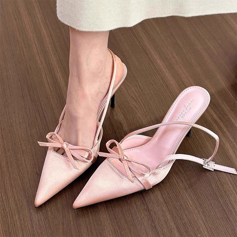 Sarah Express Bow Detail Pointed Toe Mid Heel Sandals Pink