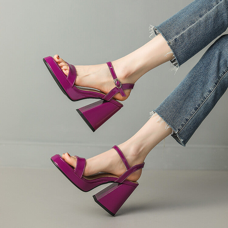Sarah Express Round Toe Chunky Heel Buckle Sandals