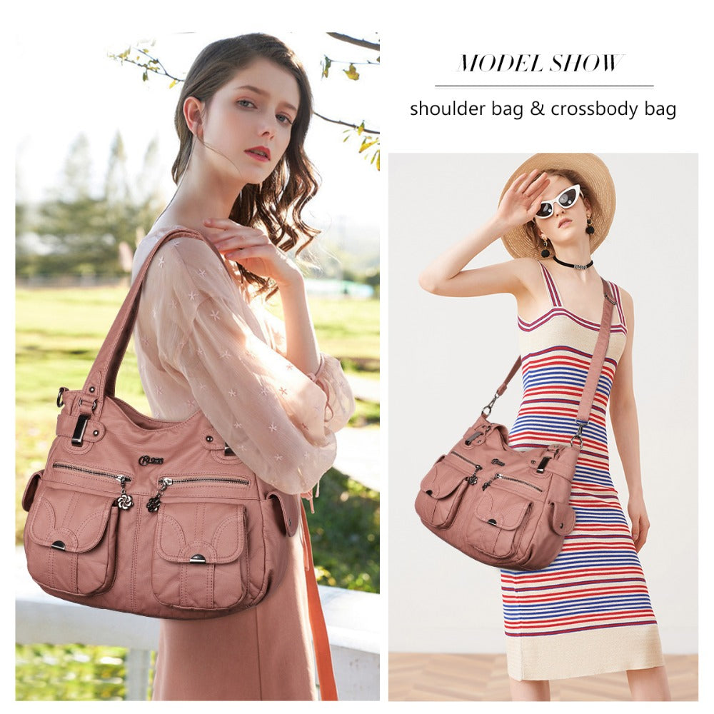 Sarah Express Soft Leather Multi-Pocket Messenger Bag