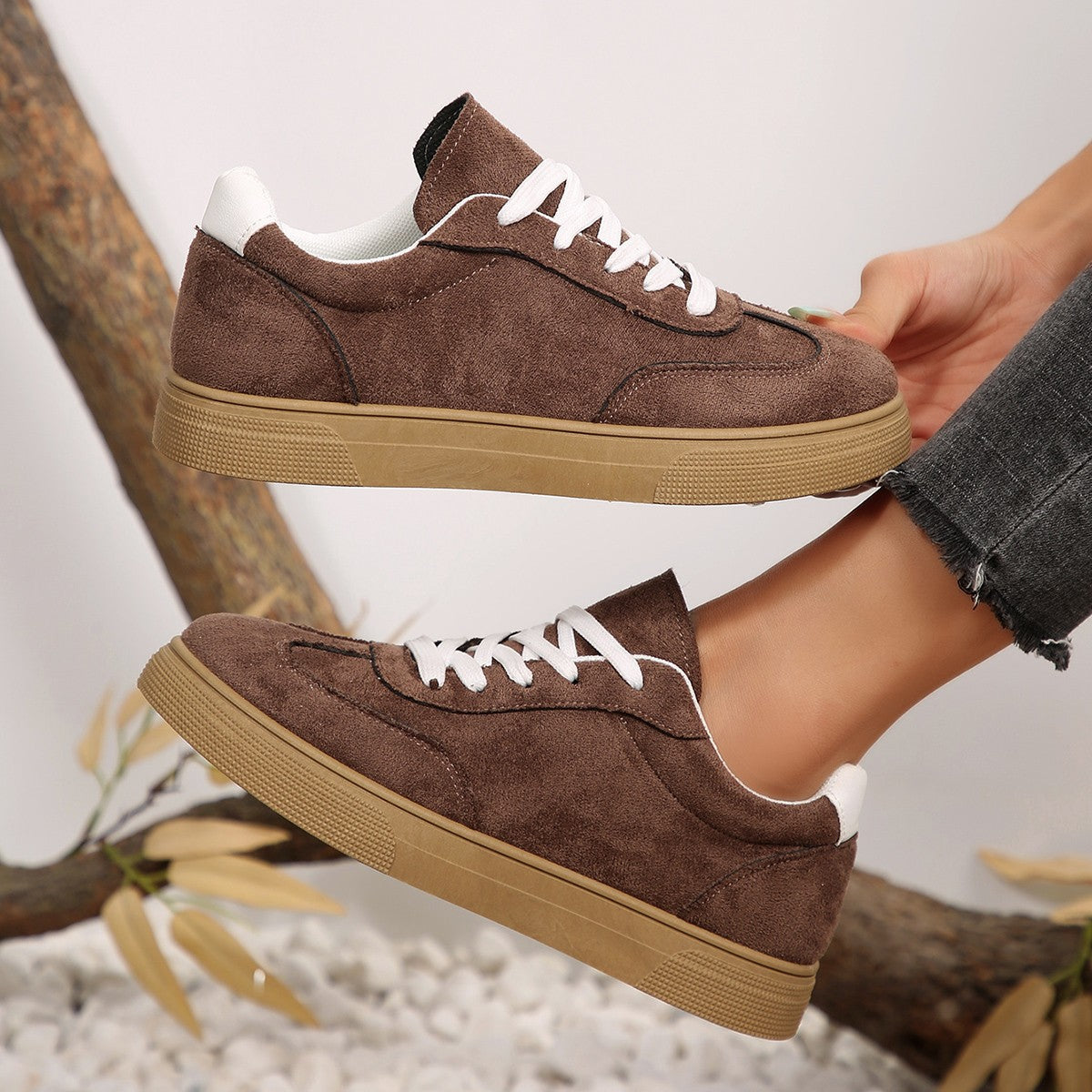 Sarah Express Women's Suede Casual Lace-Up Sneakers
