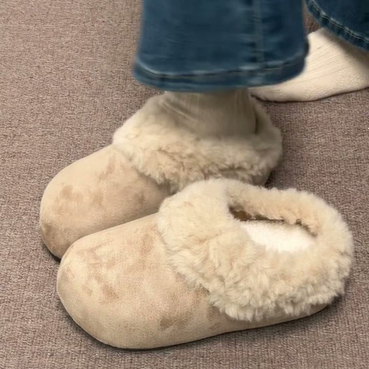 Sarah Express Retro Thick-Soled Fleece-Lined Indoor Slippers