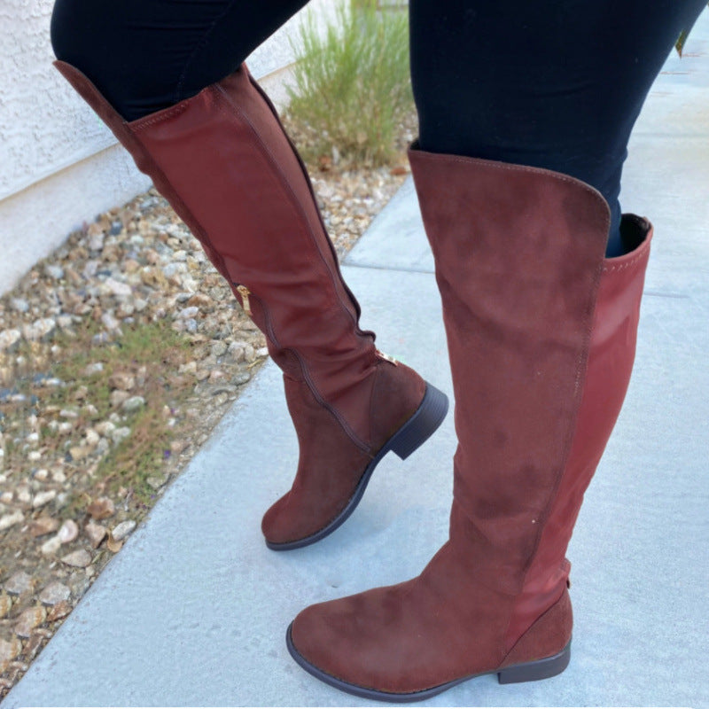 Sarah Express Women's Patchwork Knee-High Chunky Heel Boots