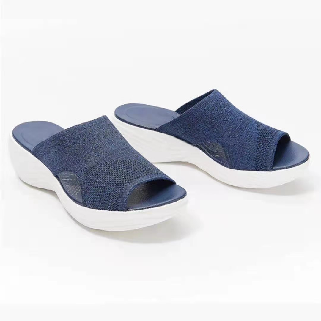 Sarah Express Woven Mesh Platform Sandals Open Toe Blue