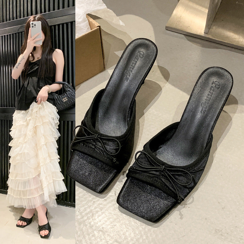 Sarah Express Bowtie Peep-Toe Square Toe Sandals