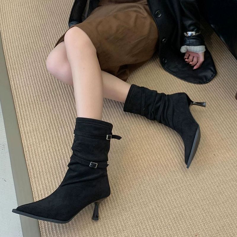 Sarah Express Women's Cuffed Buckle Mid-Calf Boots