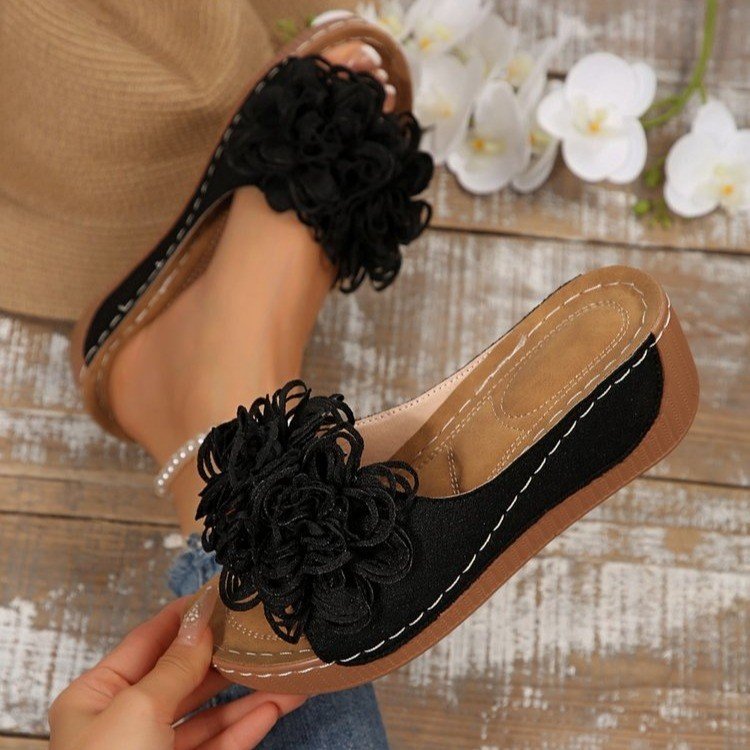 Sarah Express Floral Wedge Platform Mule Sandals