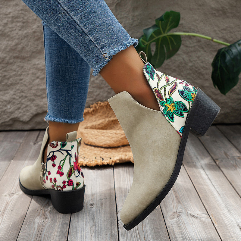 Sarah Express Floral Print Pointed Toe Ankle Boots