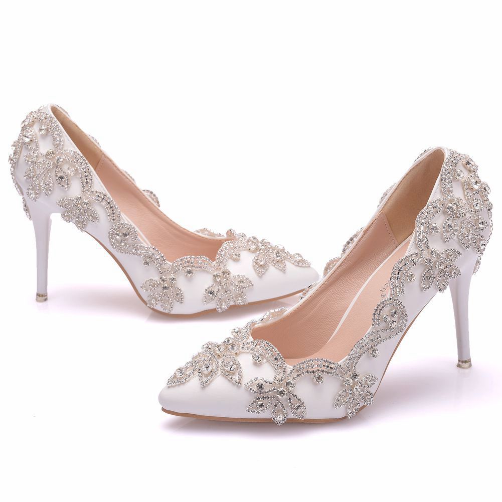 Sarah Express Rhinestone Embellished Open-Toe Stiletto Heels White Diamond