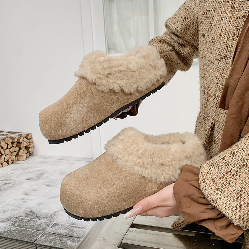 Sarah Express Retro Thick-Soled Fleece-Lined Indoor Slippers Apricot