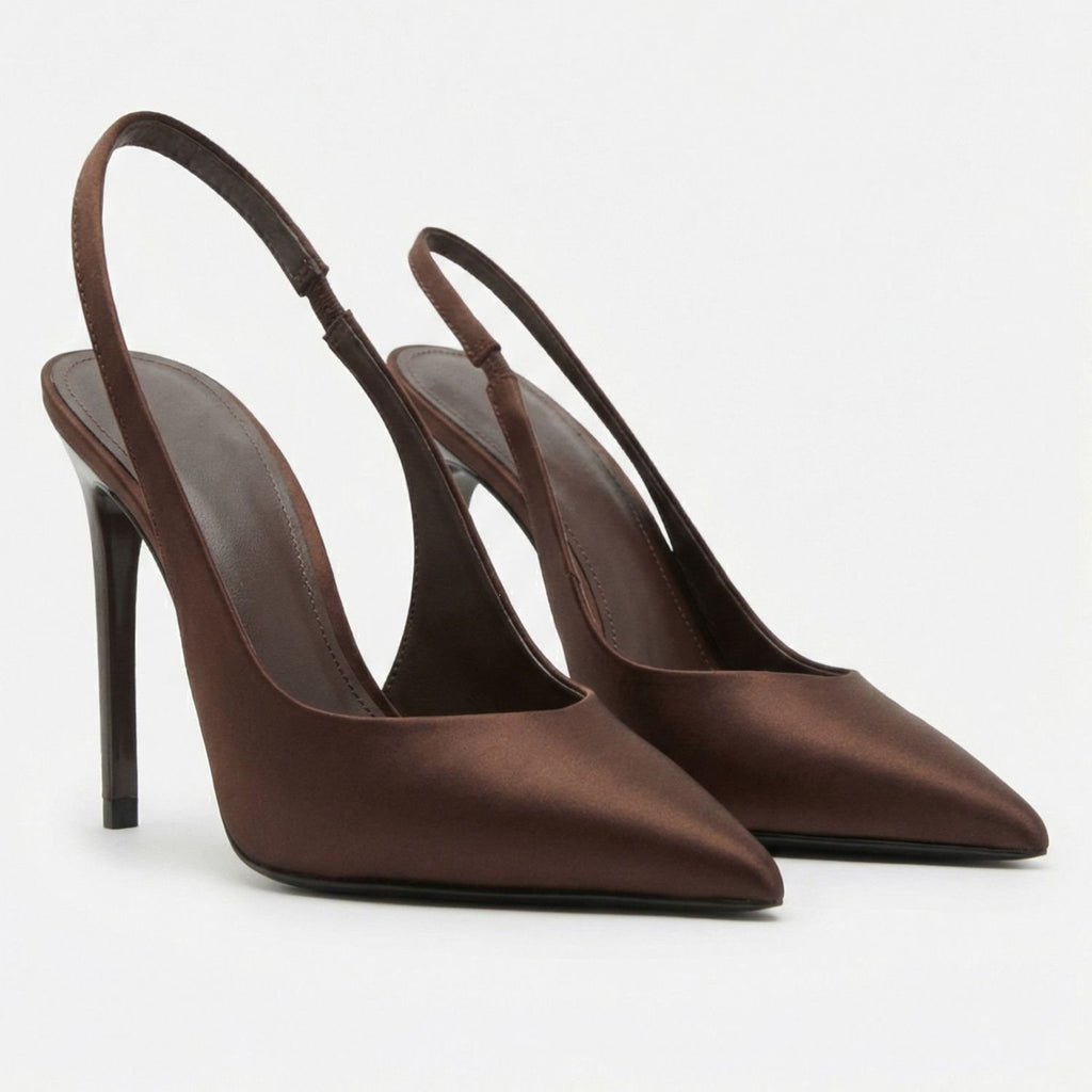 Sarah Express Satin Stiletto Sandals with Velcro Strap