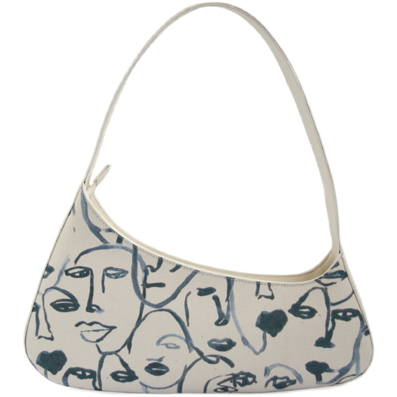 Sarah Express Abstract Face Print Canvas Shoulder Bag