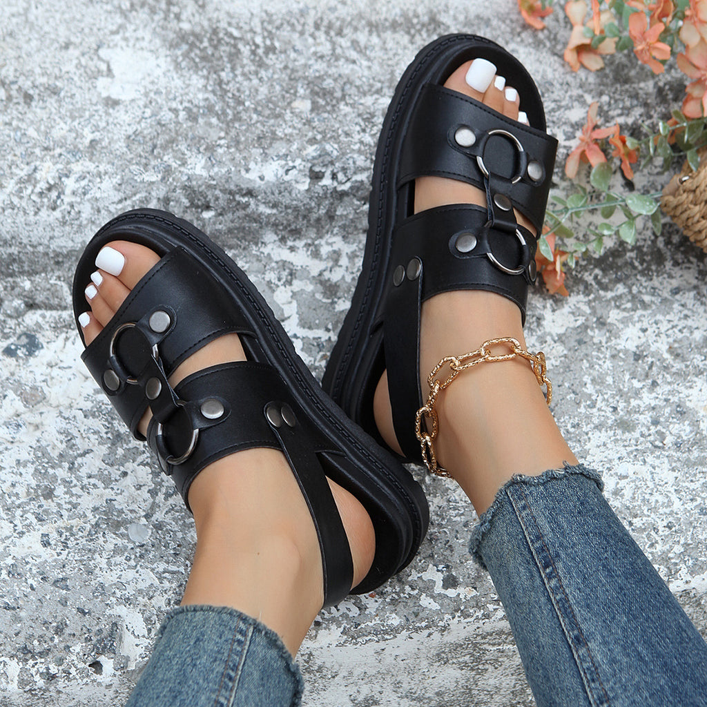Sarah Express Women's Rivet Buckle Platform Sandals