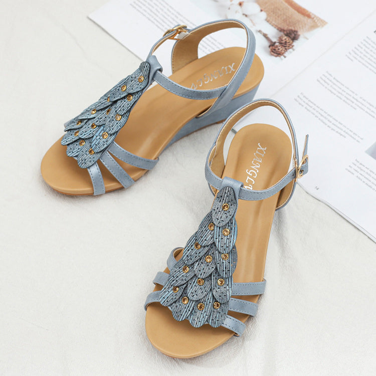 Sarah Express Boho Wedge Sandals with Buckle Closure