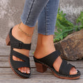 Sarah Express Square-heeled Peep-toe Slides Black
