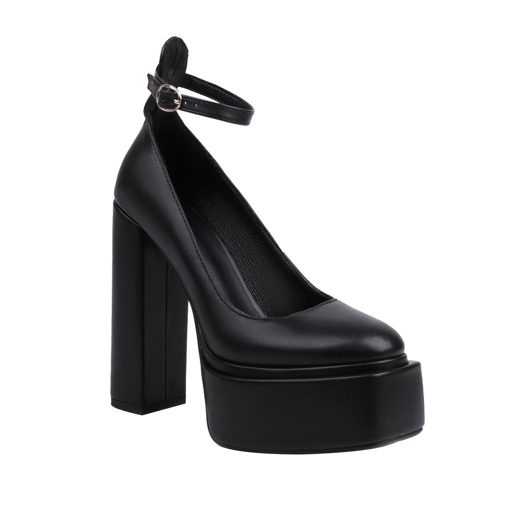 Sarah Express Pointed-Toe Chunky Heel Buckle Pumps Black