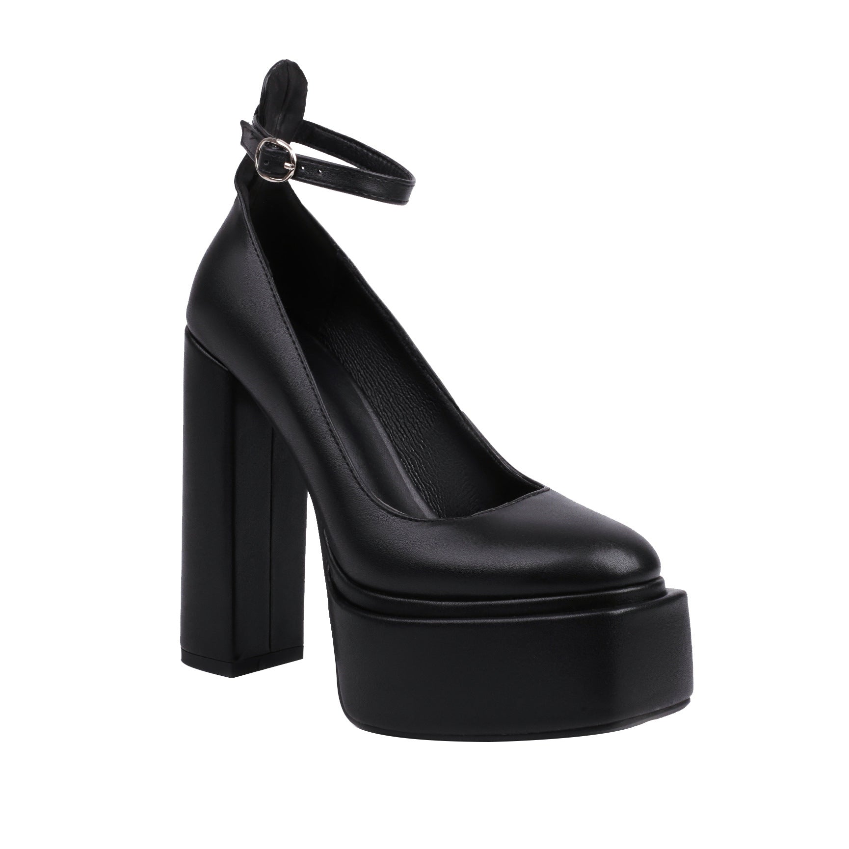 Sarah Express Pointed-Toe Chunky Heel Buckle Pumps Black