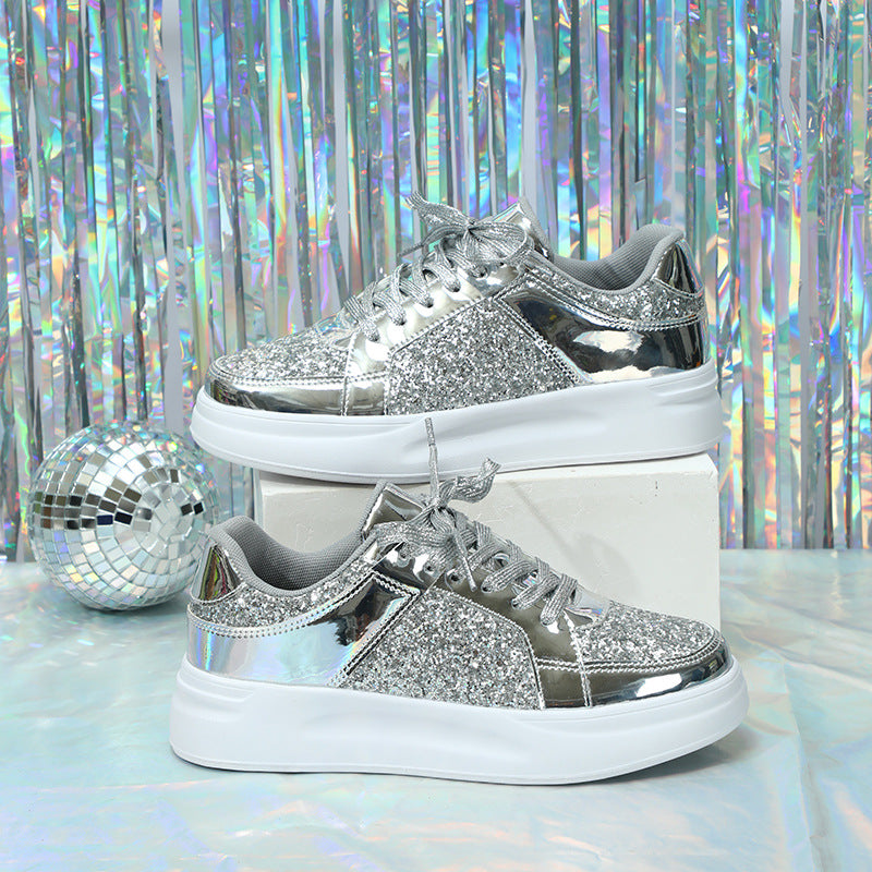 Sarah Express Women's Lightweight Glitter Casual Flat Shoes Shiny Silver