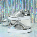 Sarah Express Women's Lightweight Glitter Casual Flat Shoes Shiny Silver