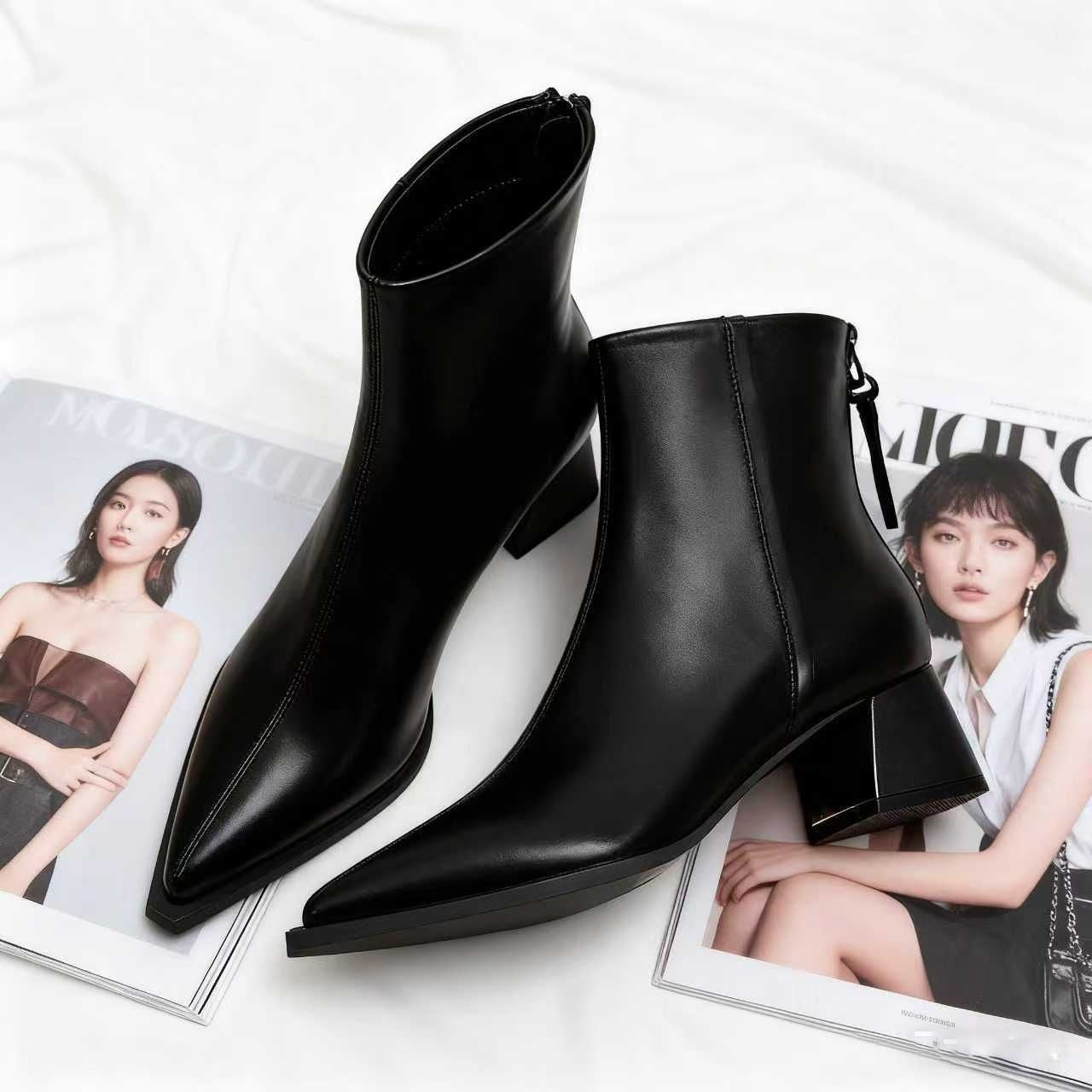 Sarah Express Pointed-Toe Block Heel Ankle Boots