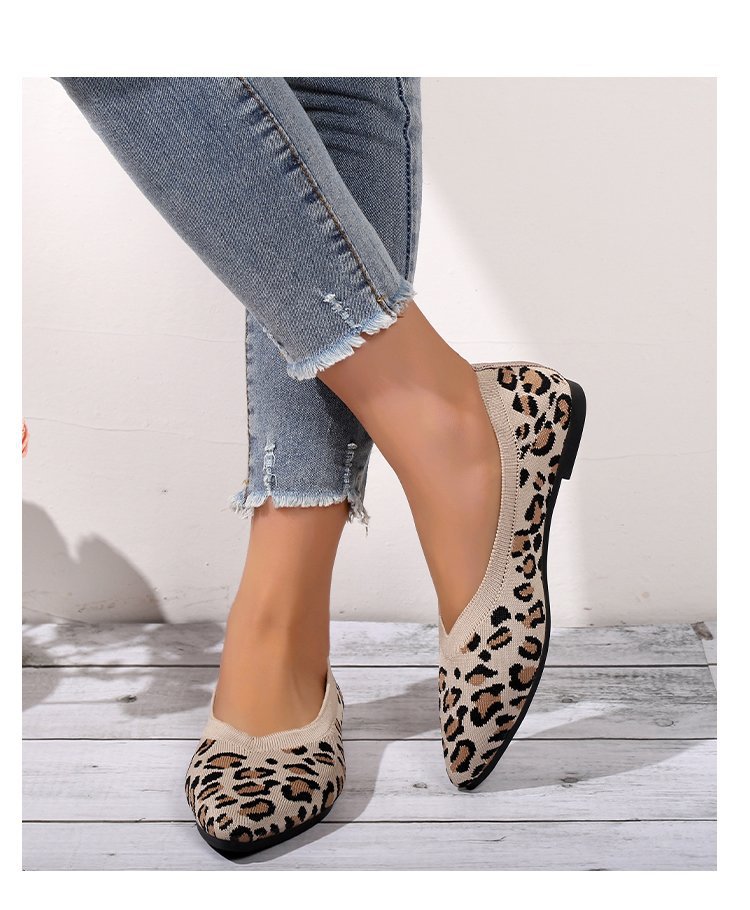 Sarah Express Pointed Toe Leopard Print Flat Pumps