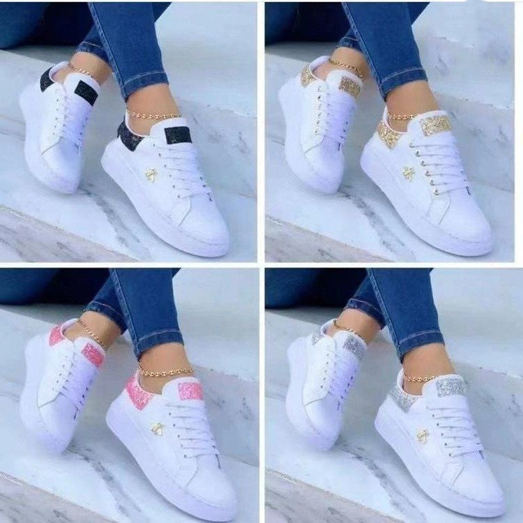 Sarah Express Glitter Accent Platform Lace-Up Sneakers