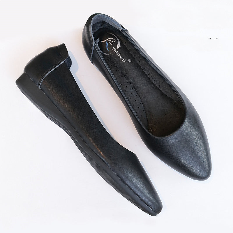 Sarah Express Pointed Toe Leather Work Flats D2222Flat model