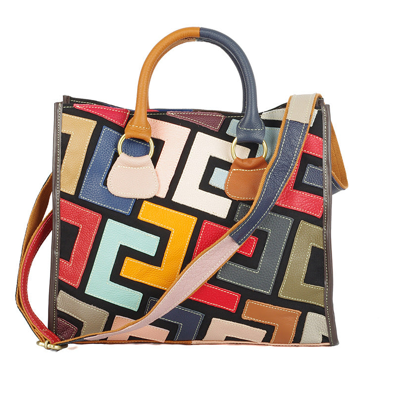 Sarah Express Geometric Pattern Stitching Leather Crossbody Bag Colorful