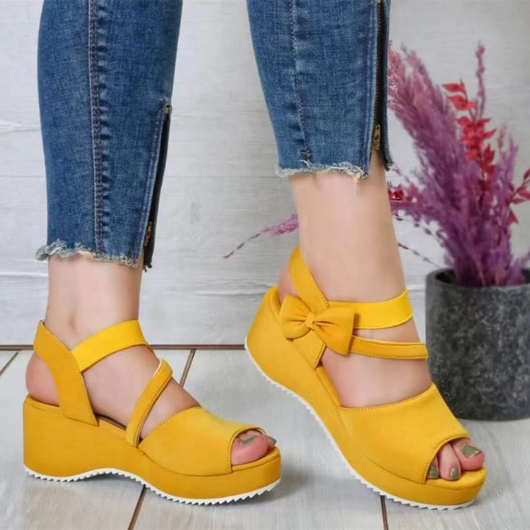 Sarah Express Peep Toe Wedge Sandals With Bow