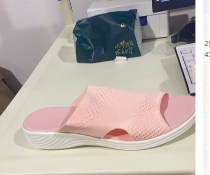 Sarah Express Woven Mesh Platform Sandals Open Toe Pink