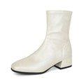 Sarah Express Floral Embroidered Square Toe Ankle Boots White