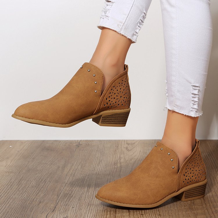 Sarah Express Women's Retro Studded Pointed-Toe Ankle Boots