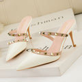 Sarah Express Patent Leather Stiletto Sandals with Studs White
