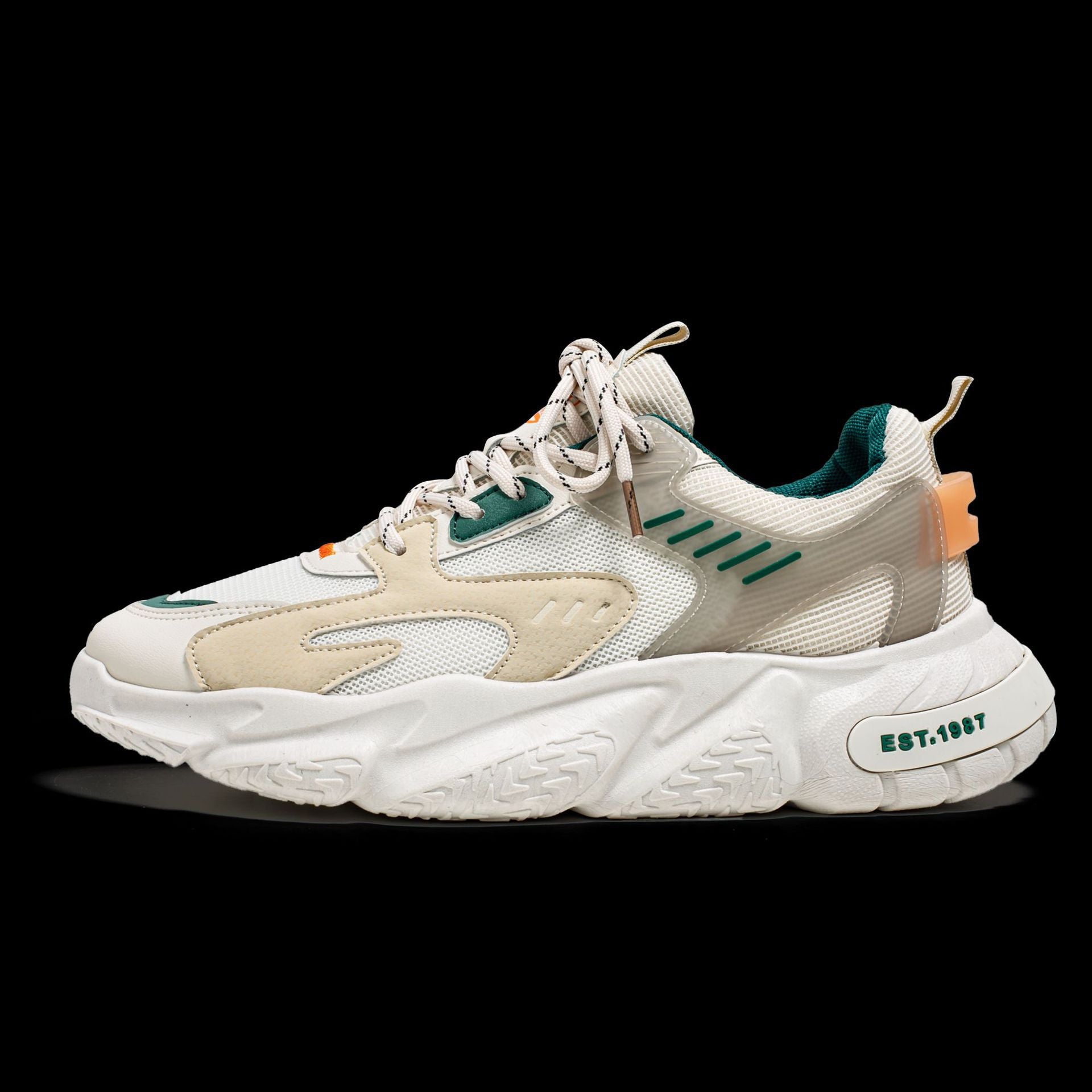 Sarah Express Men's Mesh Patchwork Casual Sneakers Beige Green
