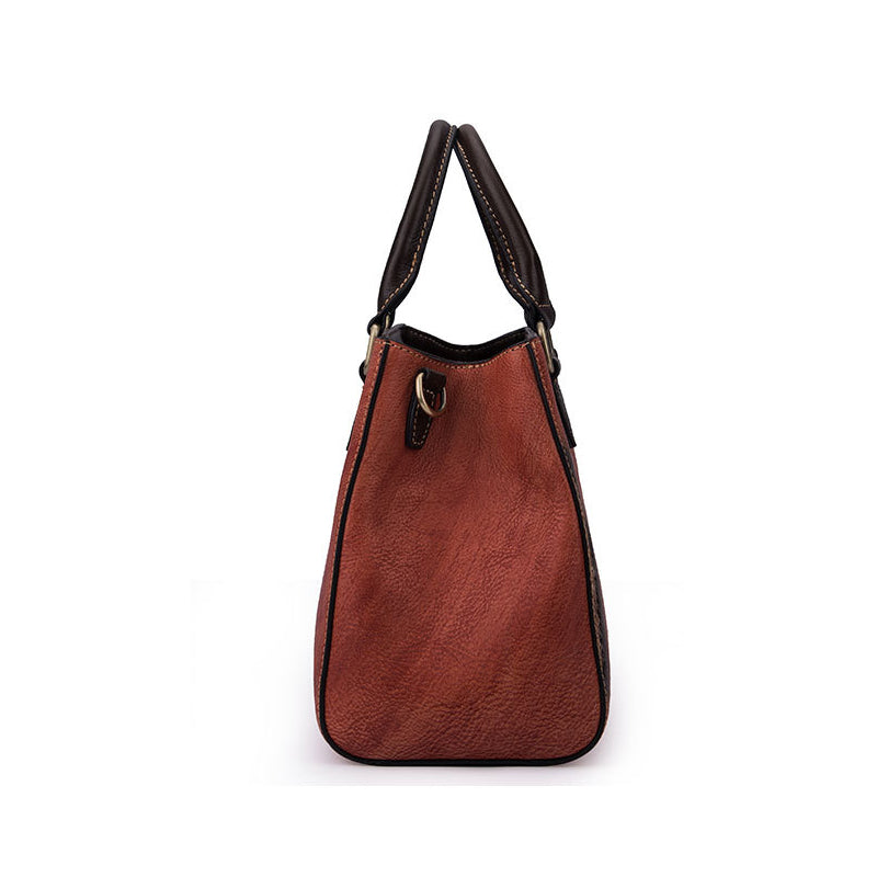 Sarah Express Retro Cowhide Structured Top Handle Bag