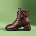 Sarah Express Vintage Chunky Heel Ankle Boots Brown Fleece Lined