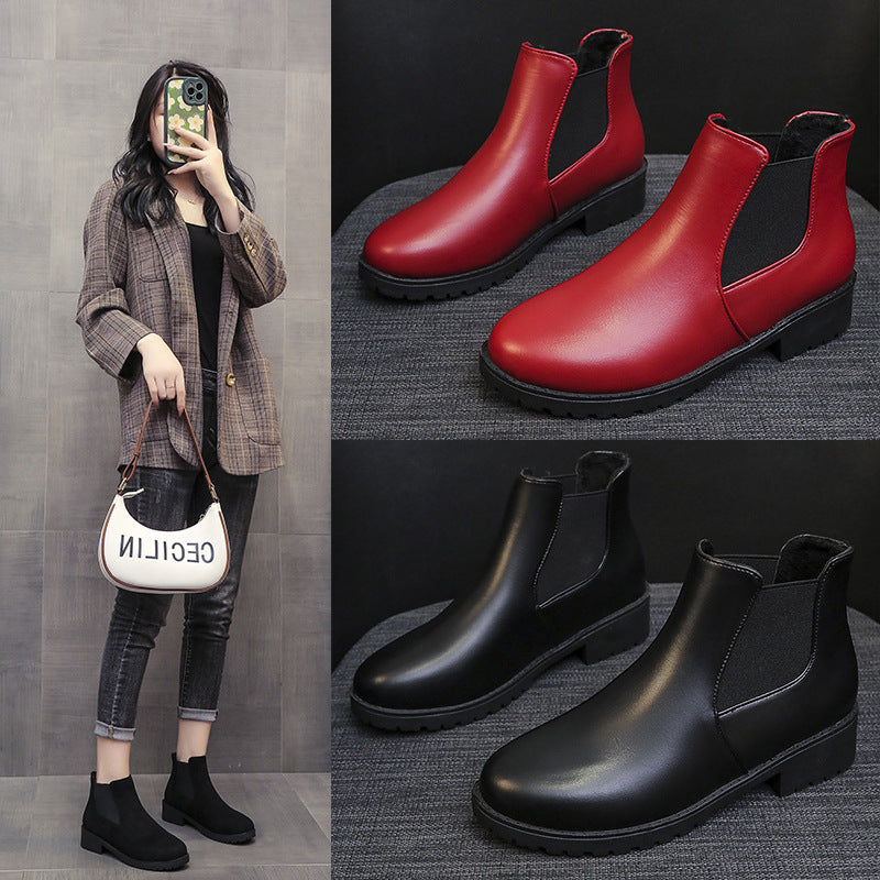Sarah Express Red Chunky Heel Ankle Boots