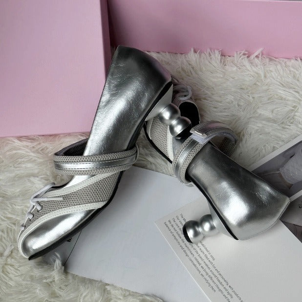 Sarah Express Silver Ballet Flats with Thick Sole