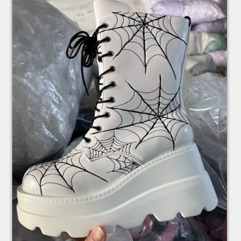 Sarah Express Spiderweb Wedge Mid-Calf Platform Boots