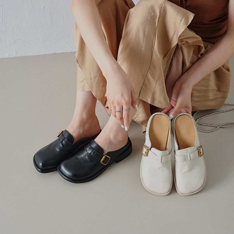 Sarah Express Full Grain Leather Buckle Mules