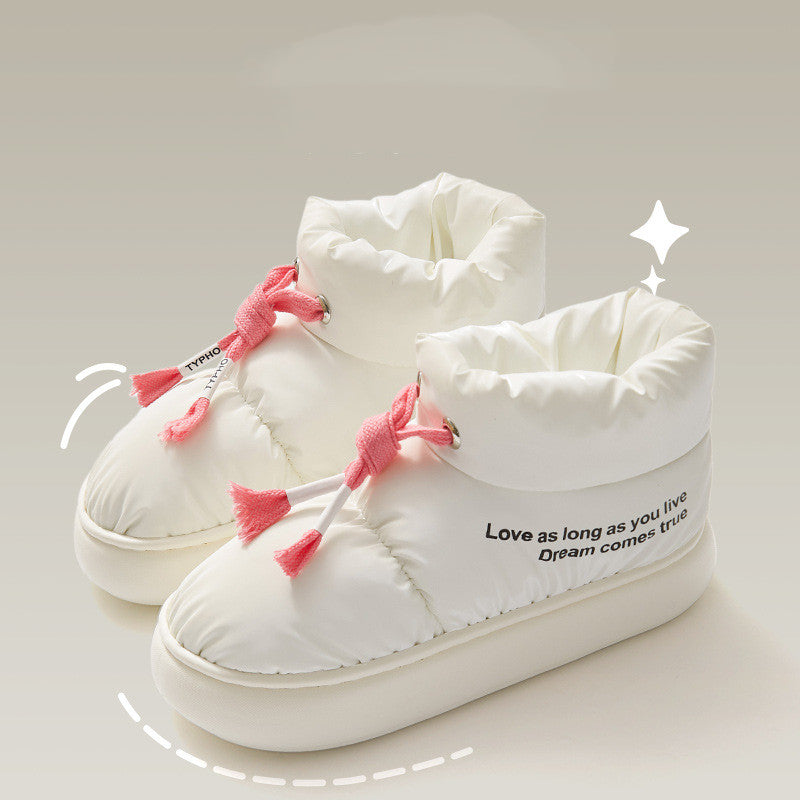 Sarah Express Waterproof Drawstring Plush Lined Ankle Boots White