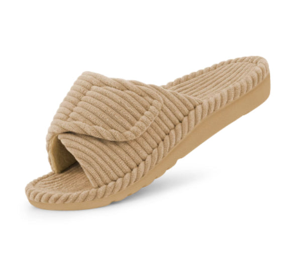 Sarah Express Corduroy Velcro Adjustable Slide Sandals Yellow